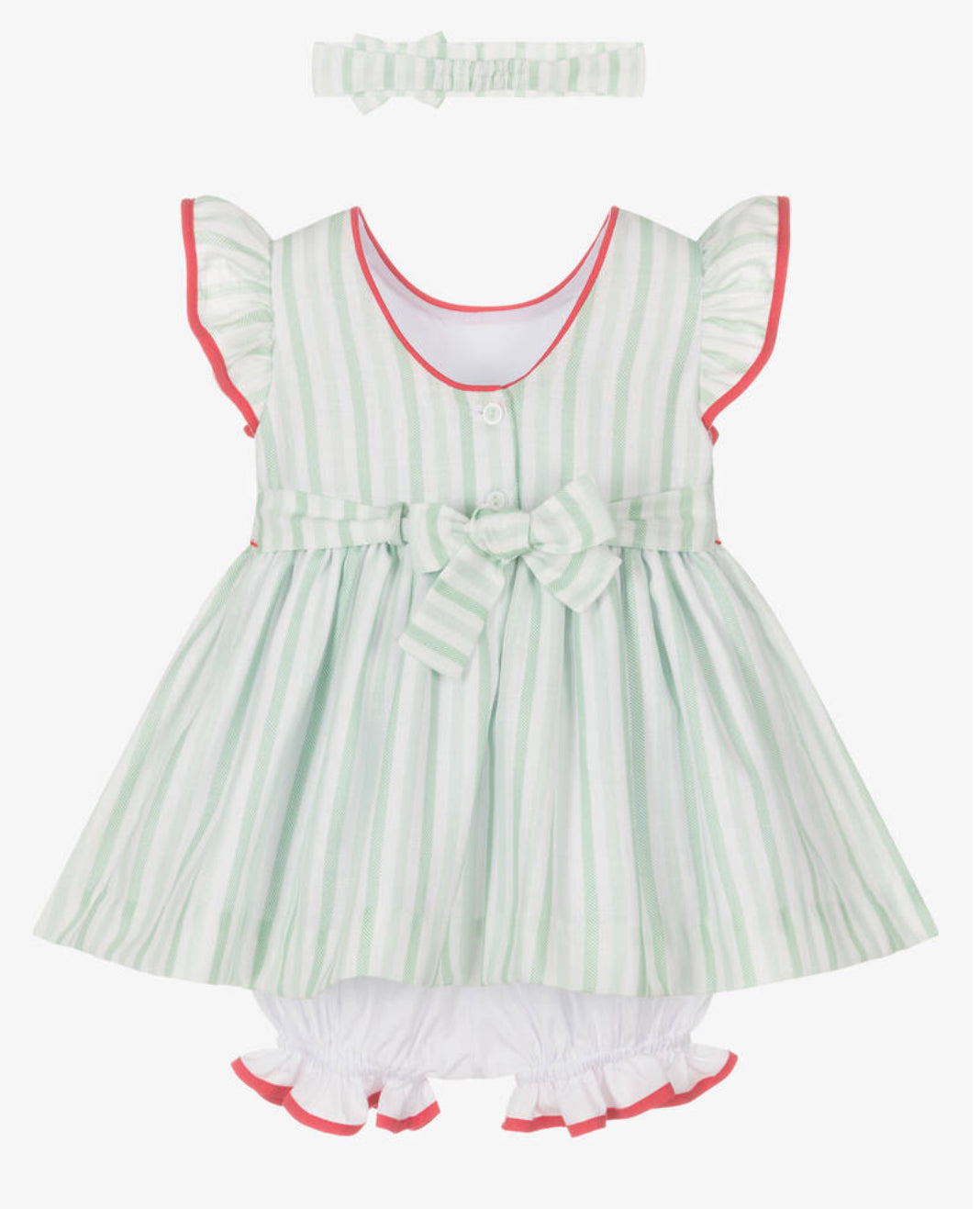 Pretty Originals Baby Girl Green & White Striped Dress