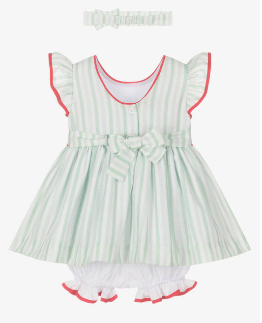 Pretty Originals Baby Girl Green & White Striped Dress