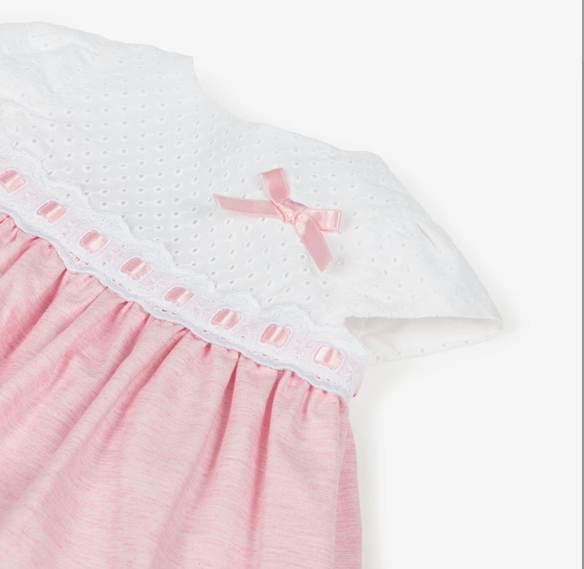 Miranda Baby Girl Pink & White Broderie Cotton Dress