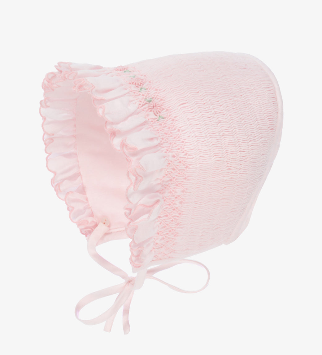 Sarah Louise Baby Girl Pink Smocked Cotton Bonnet