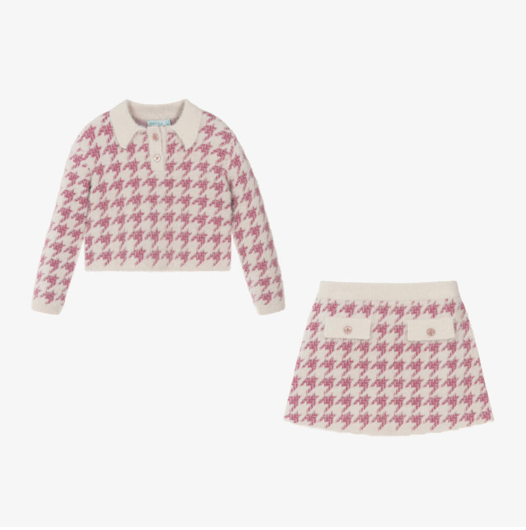 Abel & Lula Girls Pink & Ivory Skirt Set