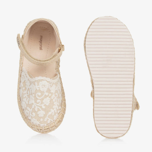 Mayoral Girls Ivory & Gold Espadrille Sandals