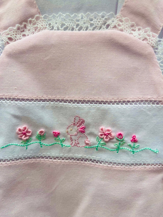 Pretty Originals Baby Girl Pink & White Embroidered Romper