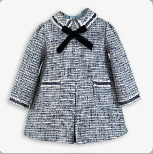 Miranda Baby Girl Blue & Silver Glitter Tweed Dress