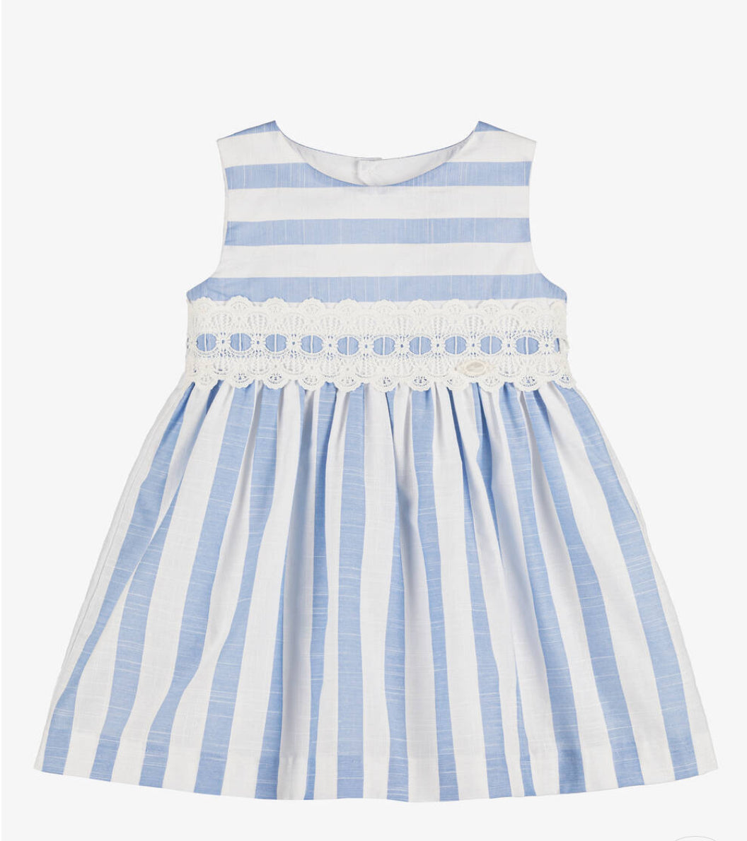 Miranda Girls Blue & White Striped Cotton Dress Little Darlings Closet Miranda Girls Blue & White Striped Cotton Dress Little Darlings Closet