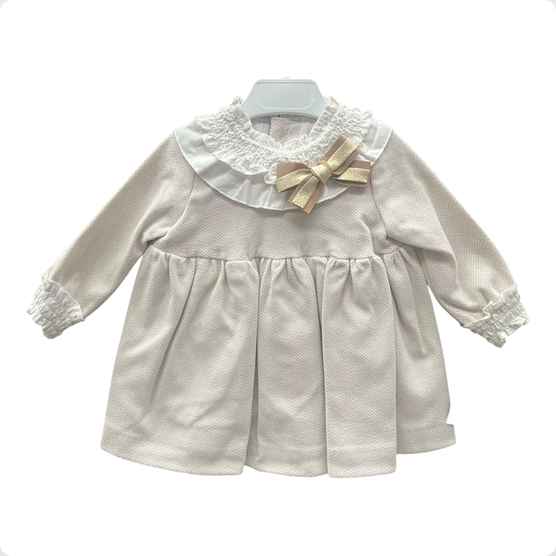 Basmarti Girls Beige Herringbone Dress