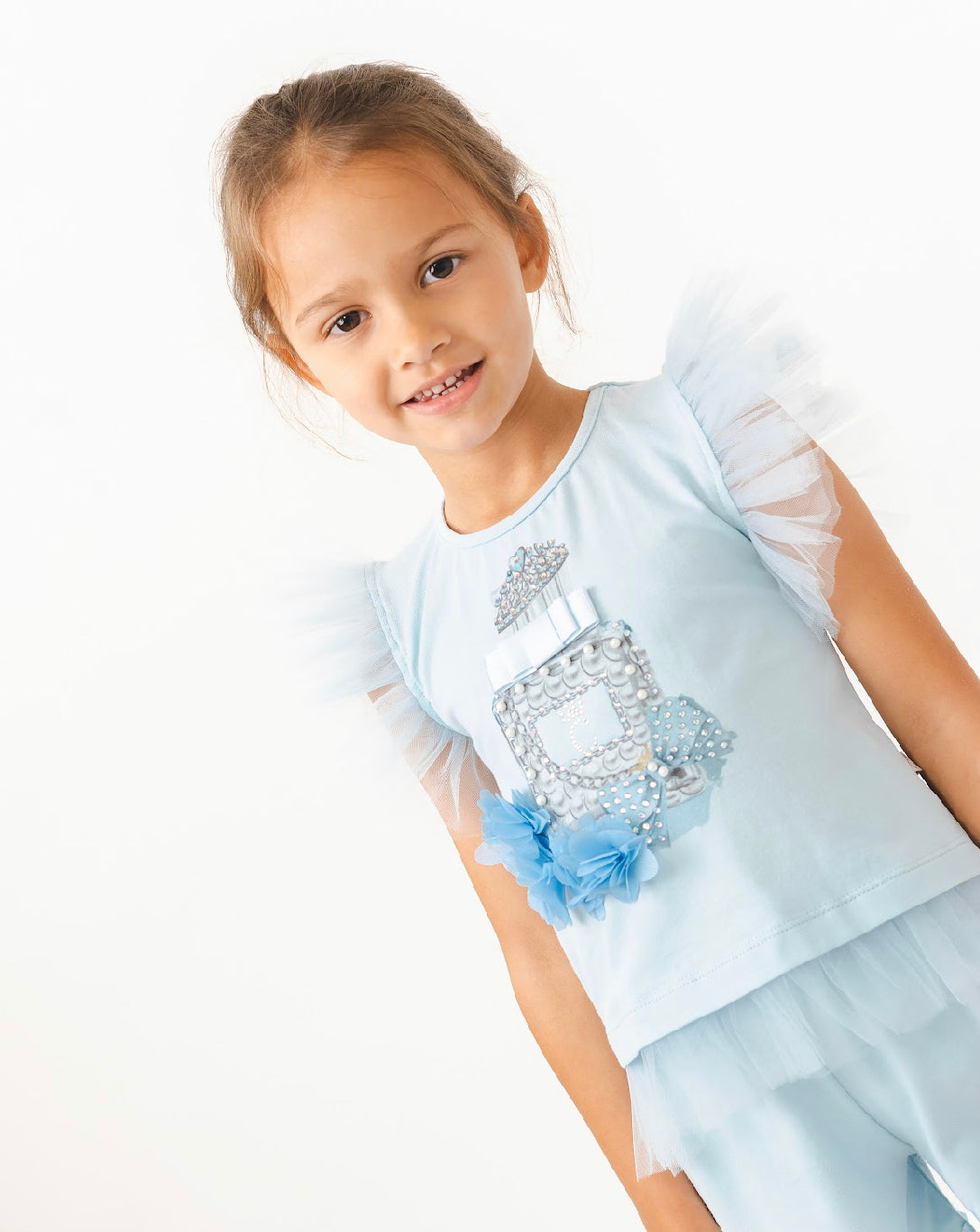 Caramelo Kids Girls Blue Cotton Shorts Set