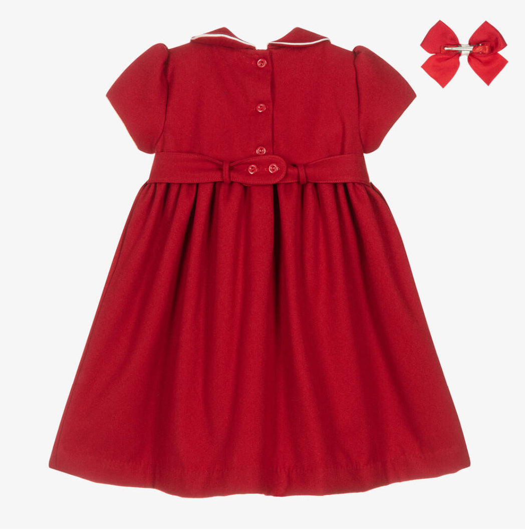 Pretty Originals Girls Red & White Smocked Dress Set