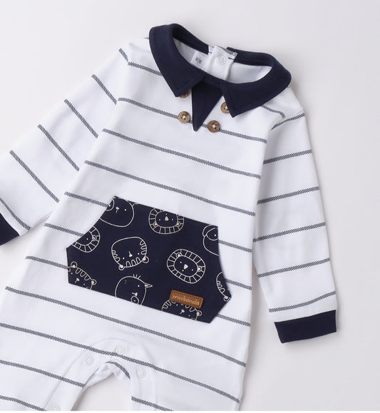 Minibanda Baby Boy Blue & White Stripe Cotton Babygrow