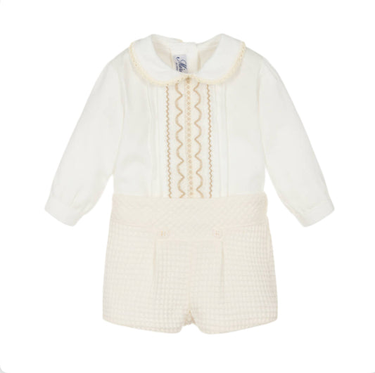 Miranda Baby Boy Beige & Ivory Shorts Set