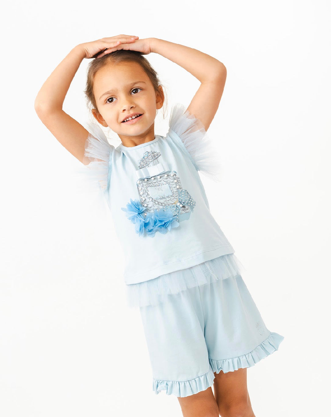 Caramelo Kids Girls Blue Cotton Shorts Set