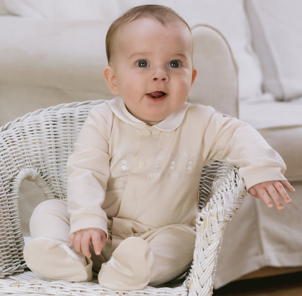 Emile et Rose Jesse Unisex Baby Beige Cotton Babygrow & Hat