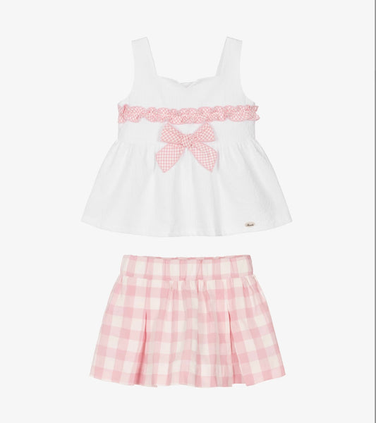 Miranda Girls Pink & White Check Cotton Skirt Set