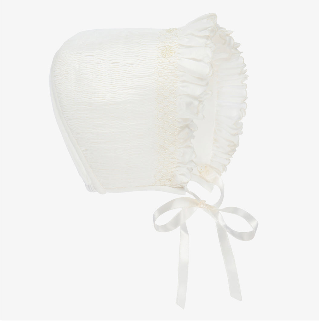 Sarah Louise Baby Girl Hand Smocked Ivory Bonnet