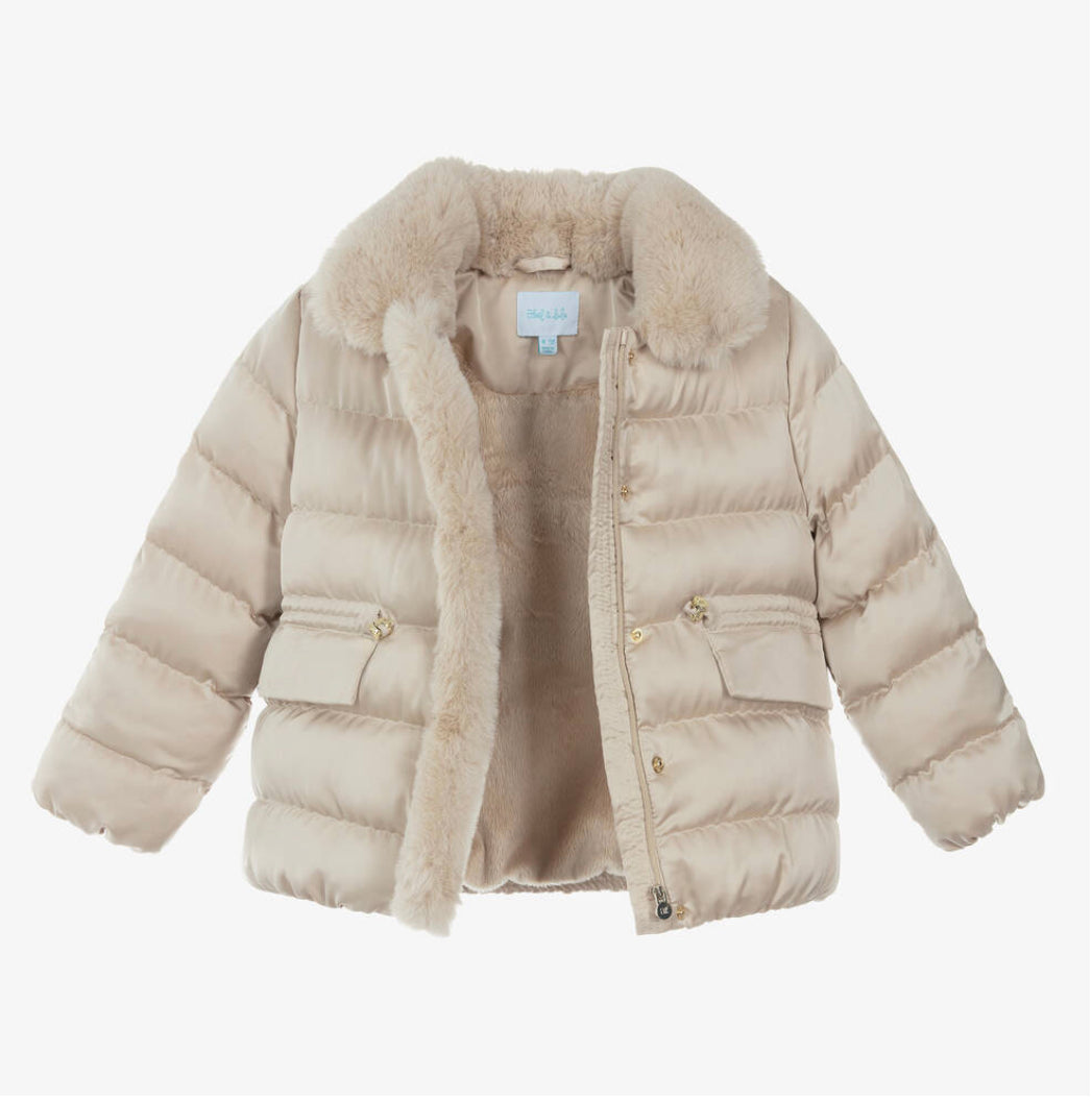 Abel & Lula Girls Beige Hooded Coat