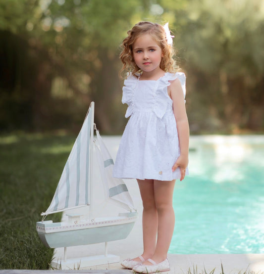 Miranda Girls White Angalise Cotton Dress
