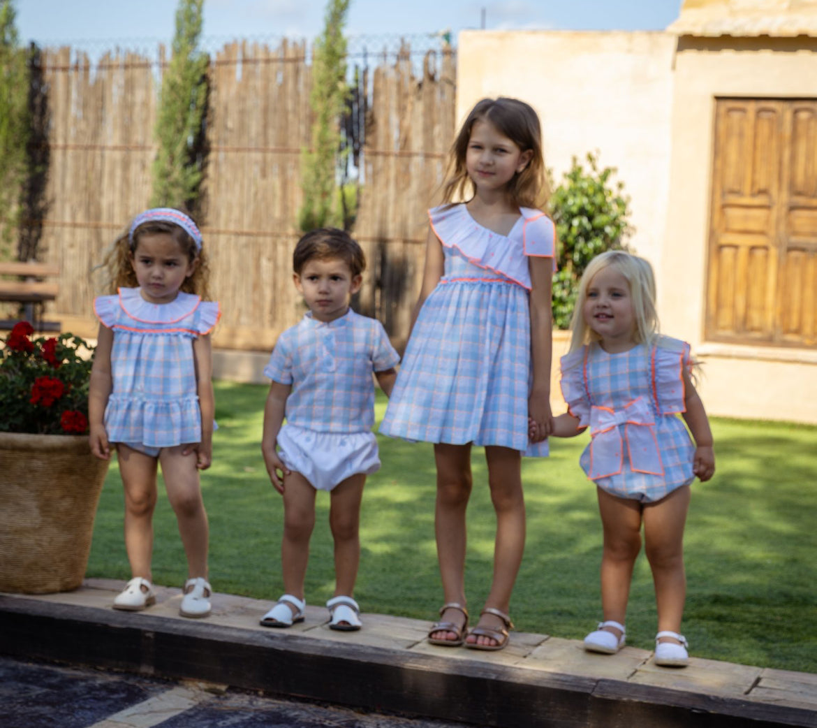 Rochy Baby Girl White & Blue Checked Romper