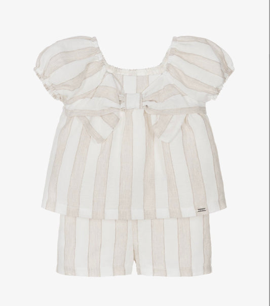 Mayoral Girls Beige Striped Shorts Set