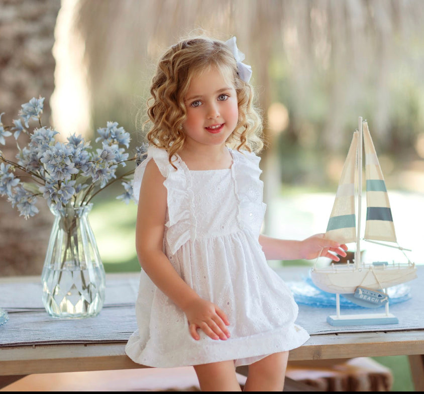Miranda Girls White Angalise Cotton Dress
