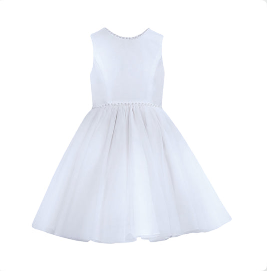 Sarah Louise Girls White Satin & Tulle Occasion Dress