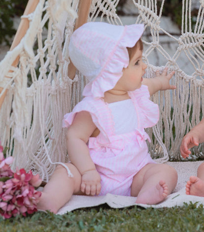Miranda Baby Girl Pink & White Cotton Romper