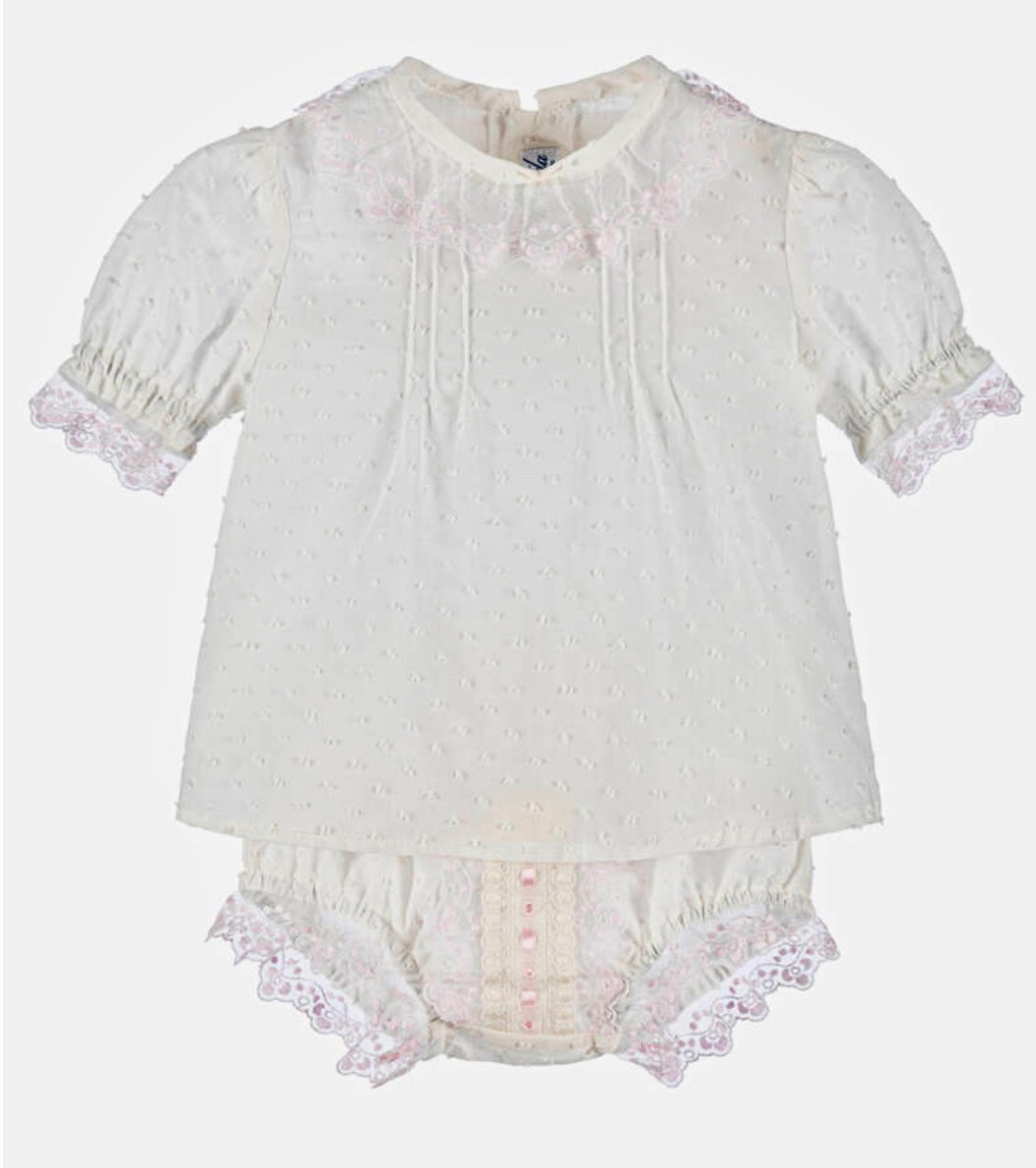 Miranda Baby Girl Pink & Ivory Cotton Shorts Set