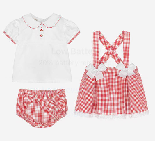 Pretty Originals Girls Red Gingham Cotton Skirt Set