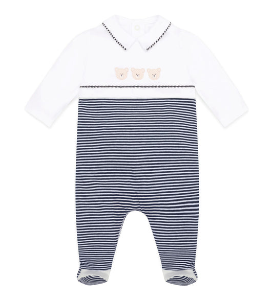 Emile et Rose Jasper Baby Boy Blue & White Cotton Babygrow & Hat