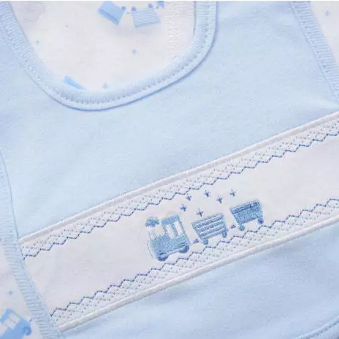 Baby Boy Blue Train Motif 5 Piece Layette Gift set