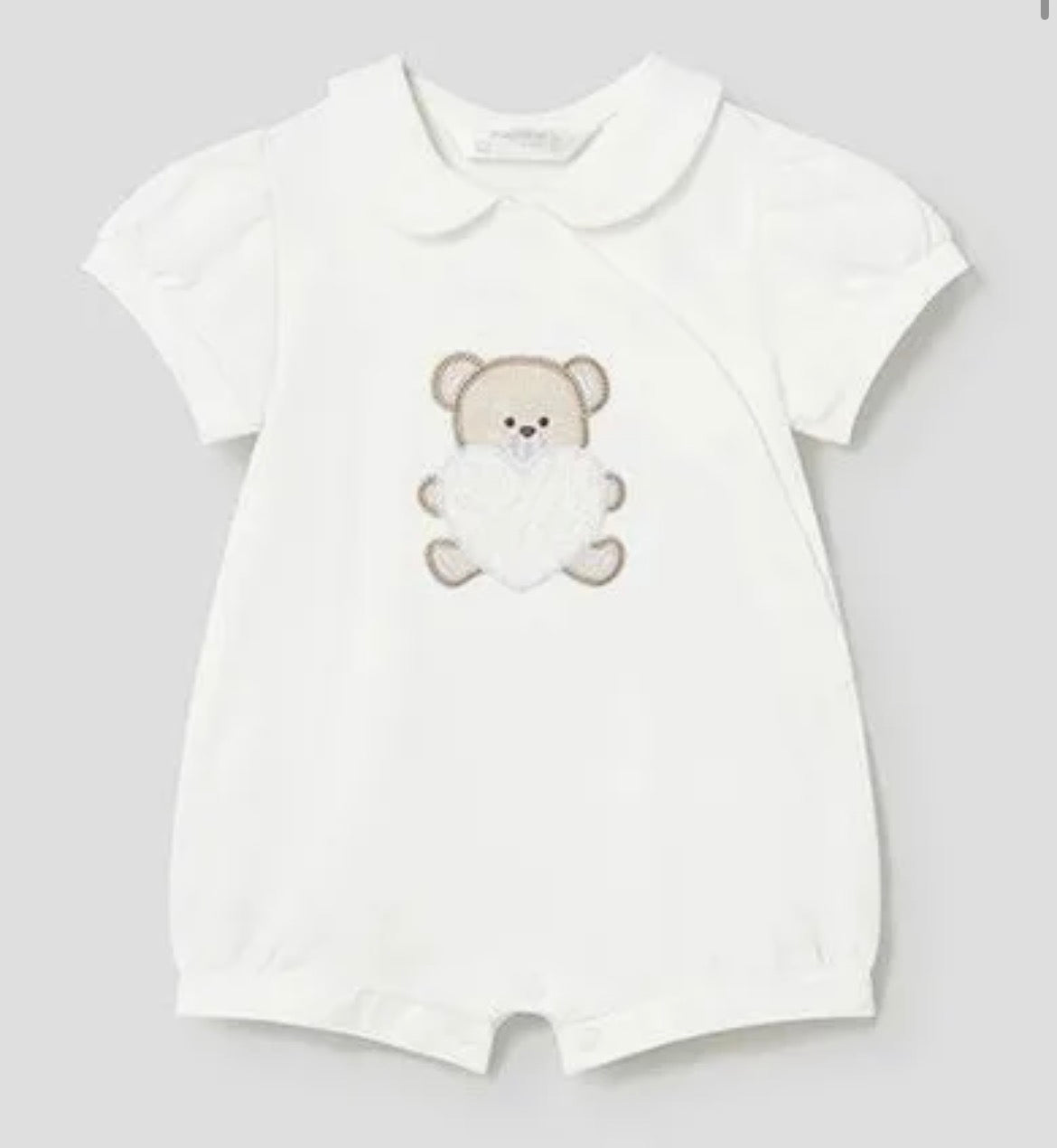 Mayoral Baby Girls Ivory & Beige set of 2 Teddy Bear Rompers