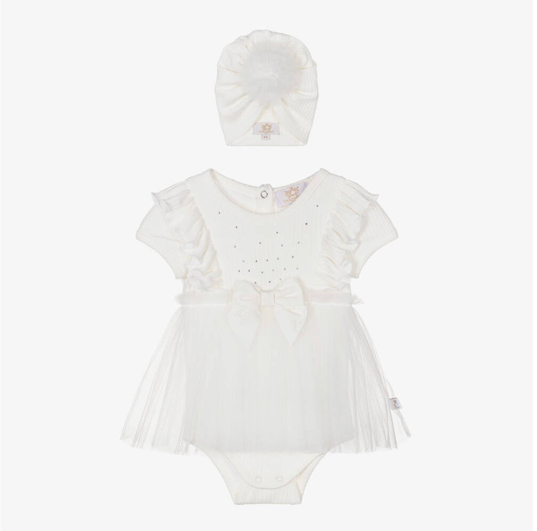 Caramelo Kids Baby Girl Ivory Tulle Dress & Turban Set