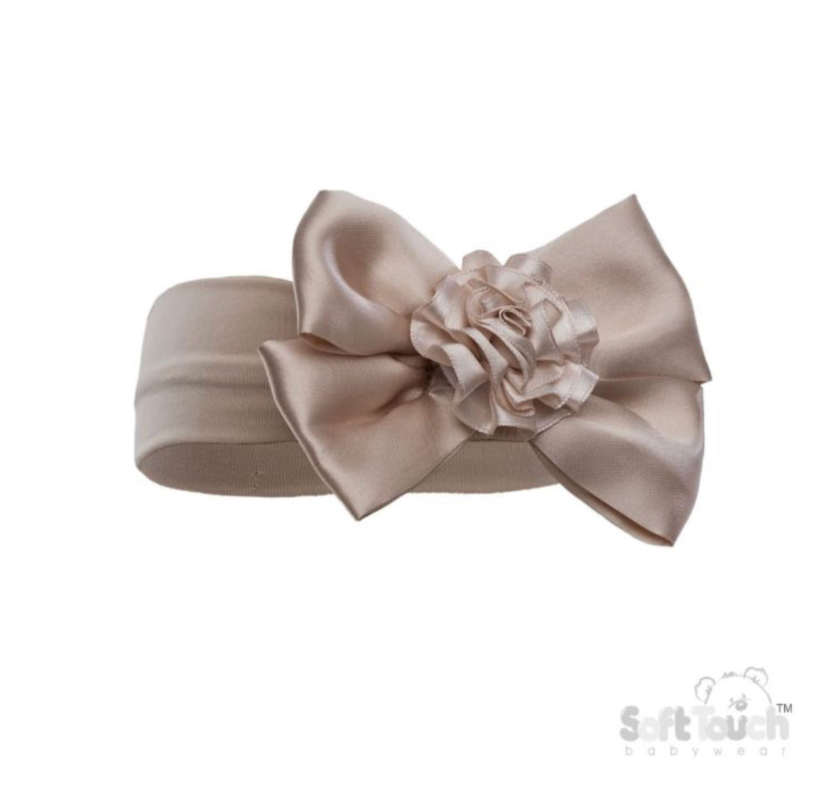 Baby Girl Beige Satin Bow Headband