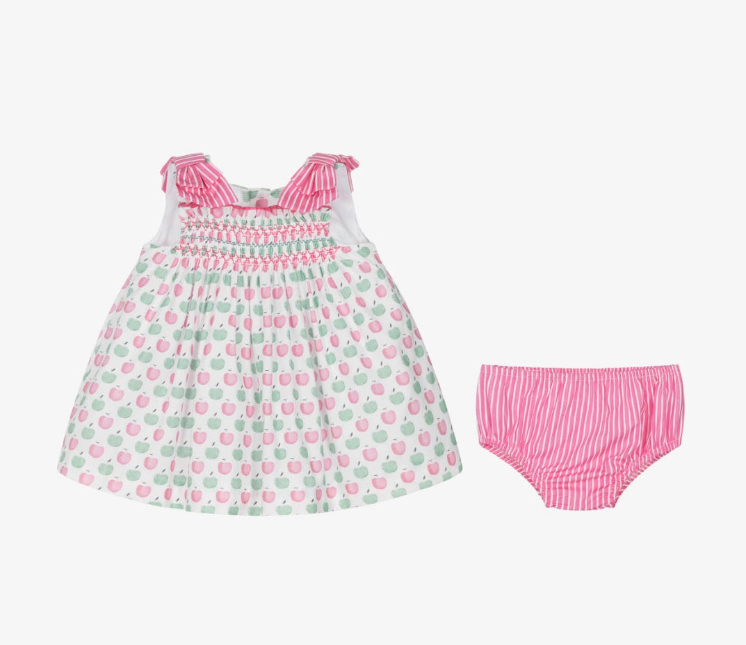 Miranda Baby Girl Pink & Green Apple Print Cotton Dress