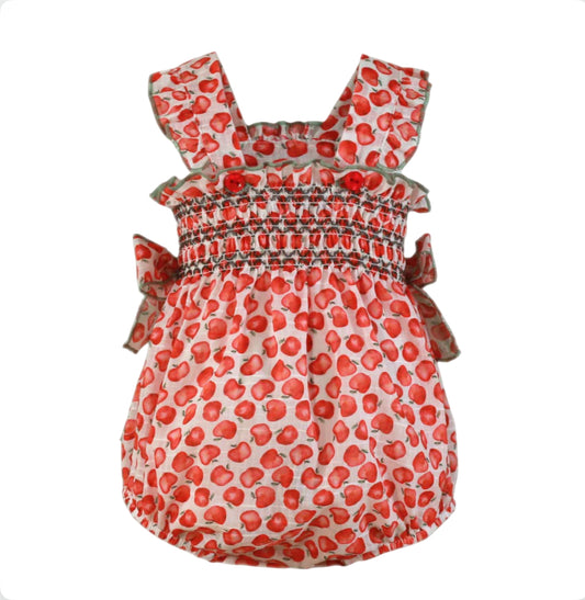 Miranda Baby Girl Red & White Smocked Romper