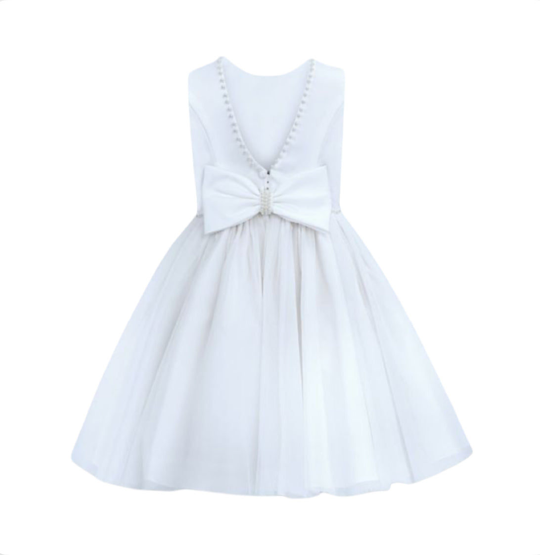 Sarah Louise Girls White Satin & Tulle Occasion Dress