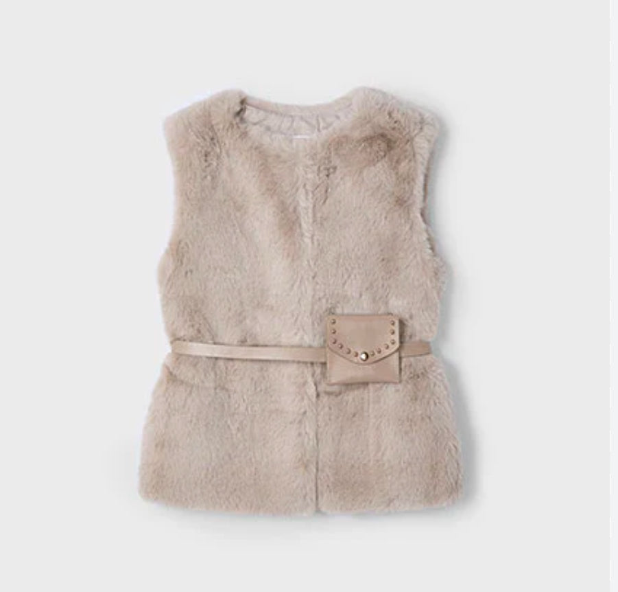 Mayoral Girls Beige Faux Fur Gilet