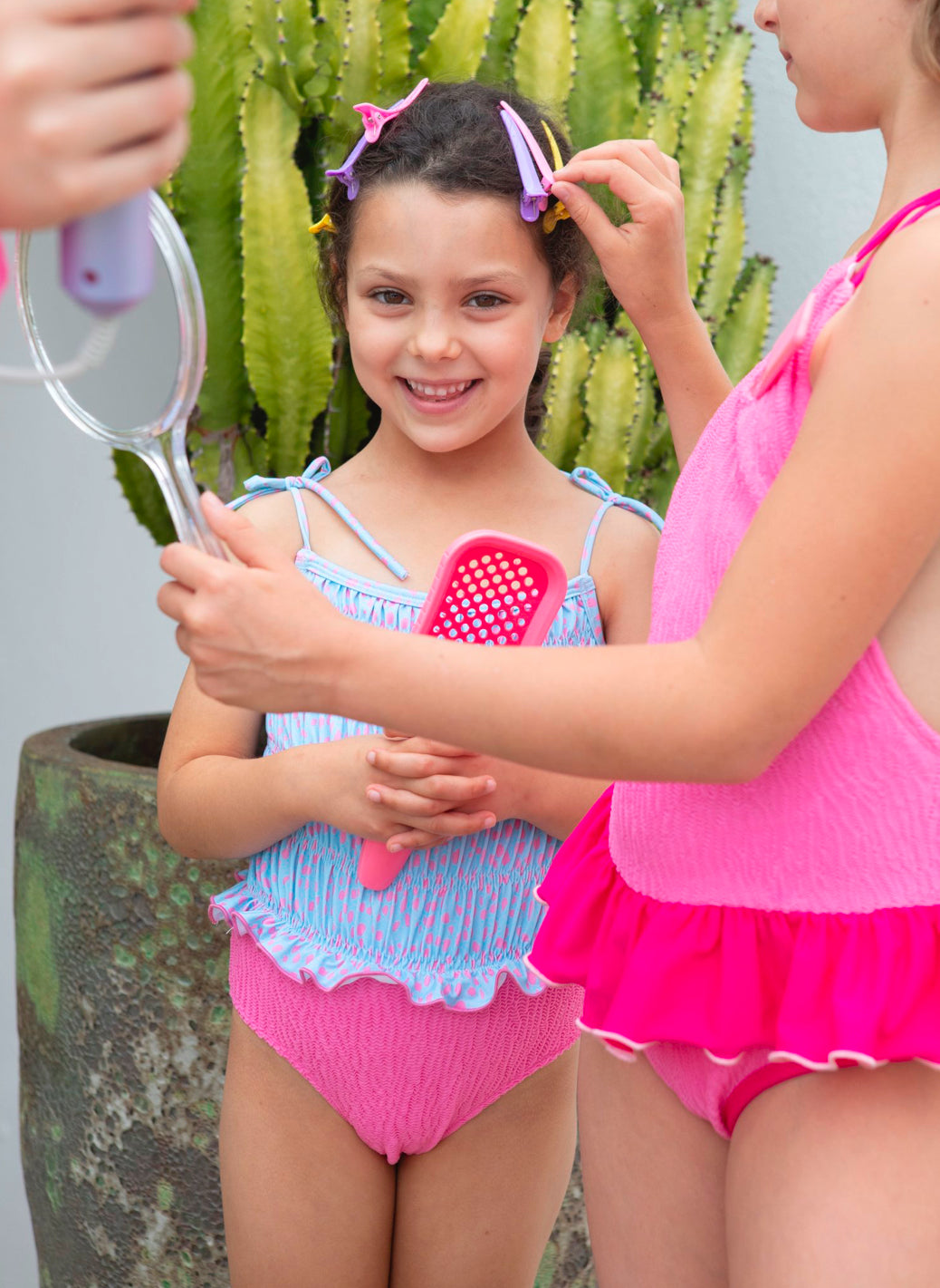 Paper Boat Girls Pink & Blue Ruched Swimming Costume