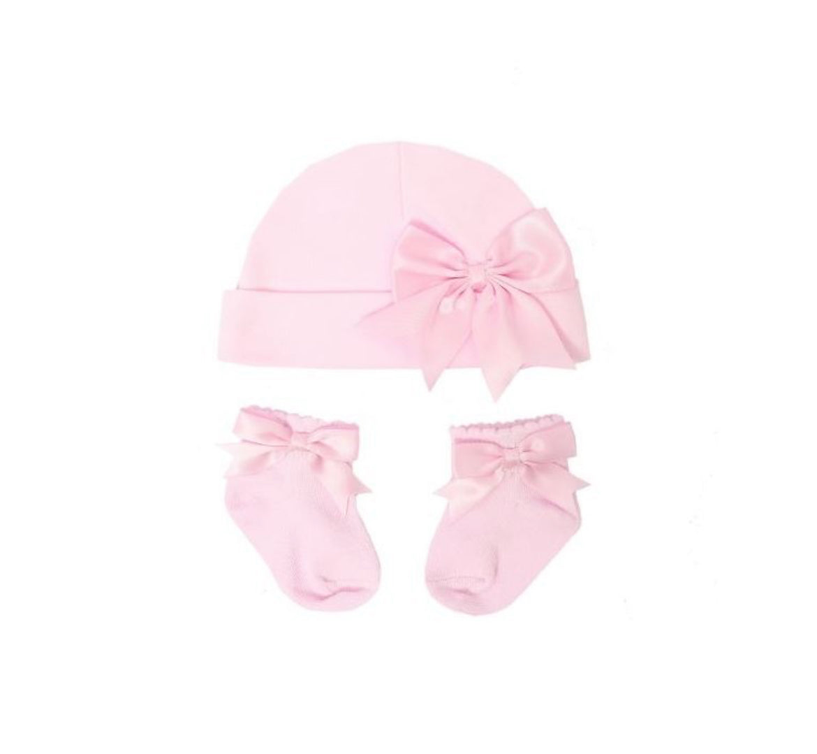 Baby Girl Pink Cotton Hat & Socks Set