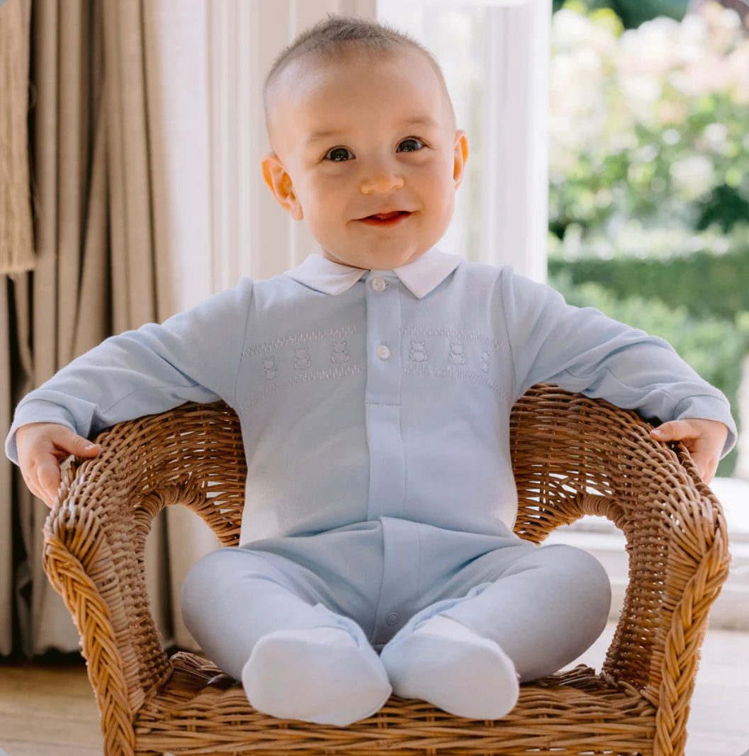 Emile et Rose Fisher Baby Boy Blue Cotton Babygrow & Hat Set