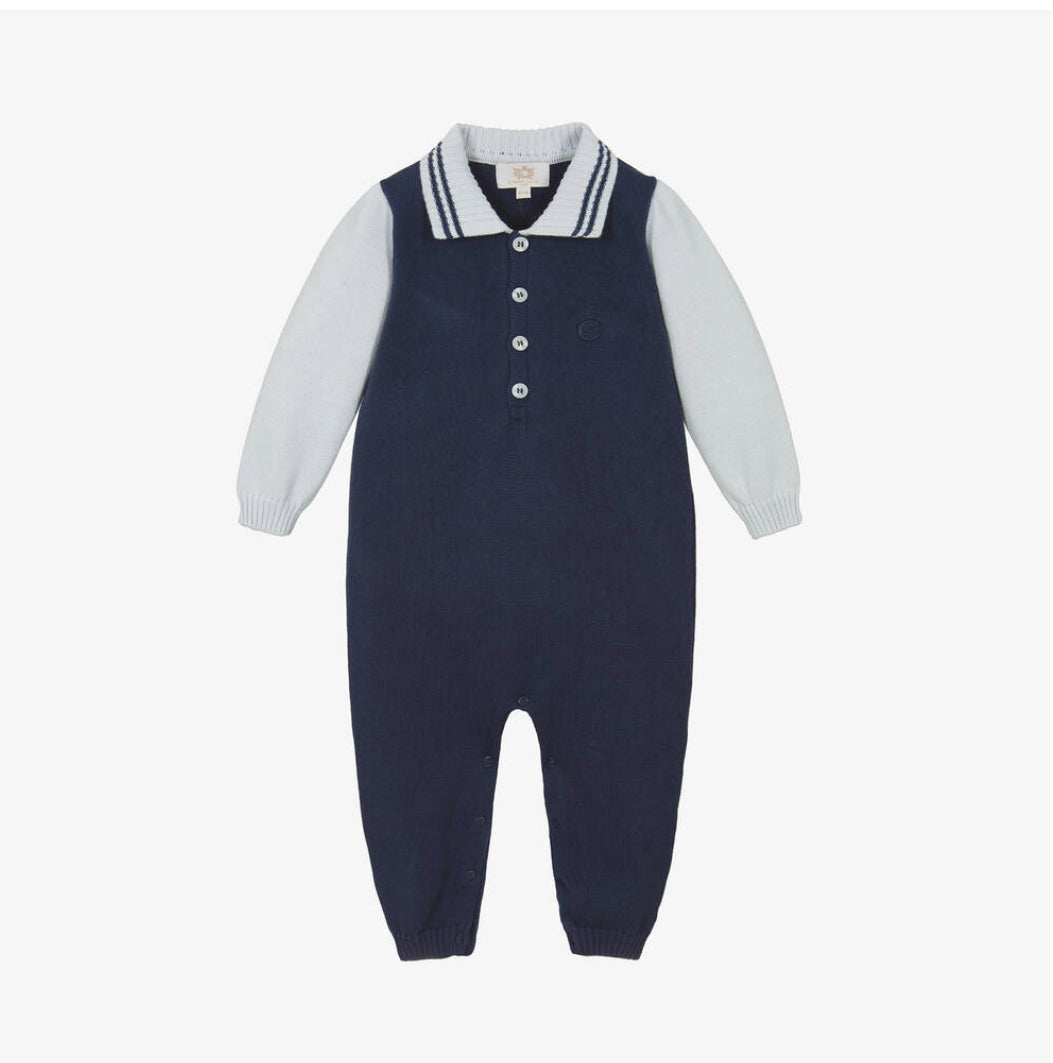 Caramelo Kids Baby Boy Blue Knited Romper