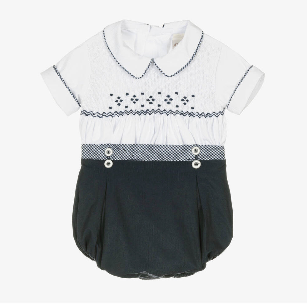 Pretty Originals Baby Boy Navy & White Smocked Set