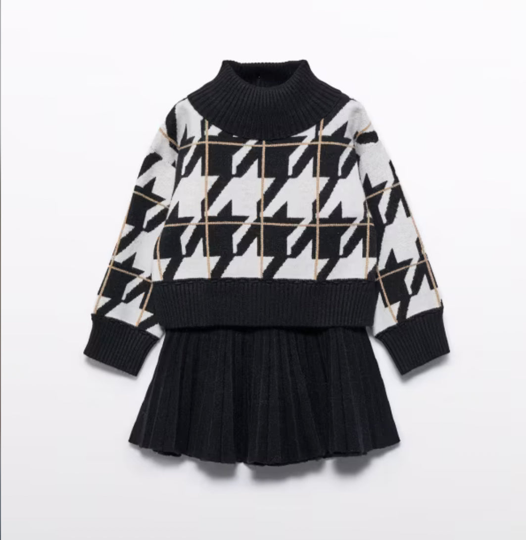 Abel Lula Girls Black Ivory Houndstooth Skirt Set – Little