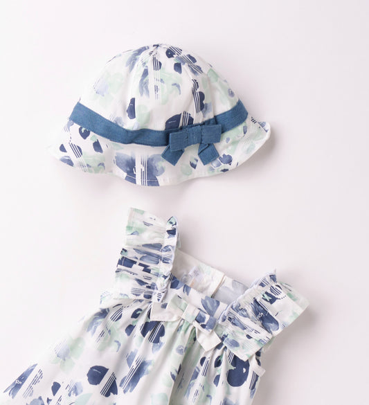 Minibanda Baby Girl Blue & White Floral Cotton Dress