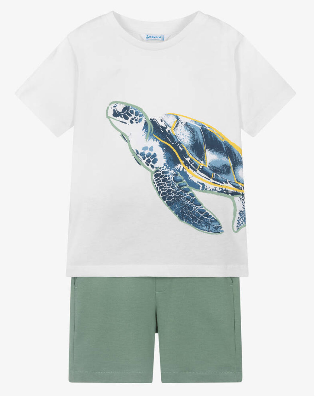 Mayoral Boys Green & White Cotton Shorts Set