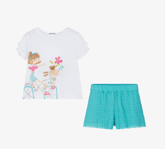 Mayoral Girls Green & White Shorts Set