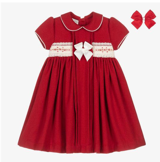 Pretty Originals Girls Red & White Smocked Dress Set