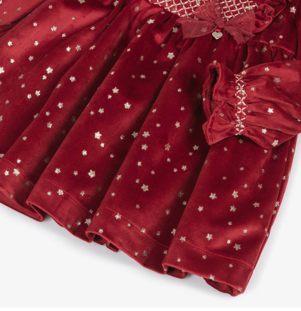 Mayoral Baby Girl Red and Gold Smocked Star Print Dress