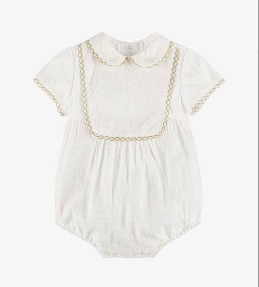 Miranda Baby Unisex Ivory & Beige Cotton Romper