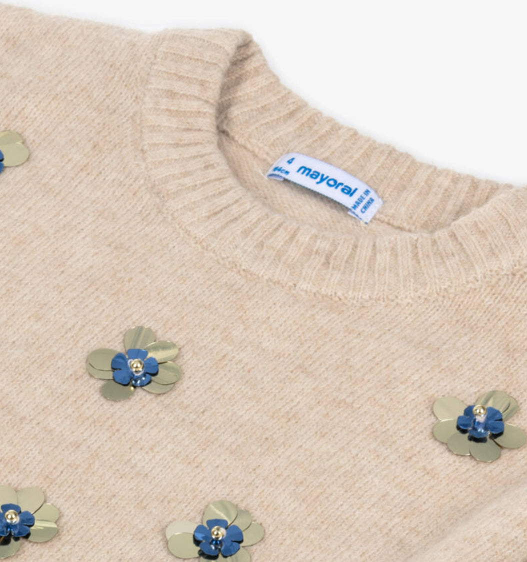 Mayoral Girls Beige & Navy Sparkly Dress Set