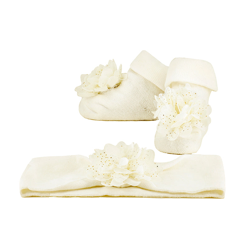 Mayoral Baby Girl Ivory Headband & Socks Gift Set
